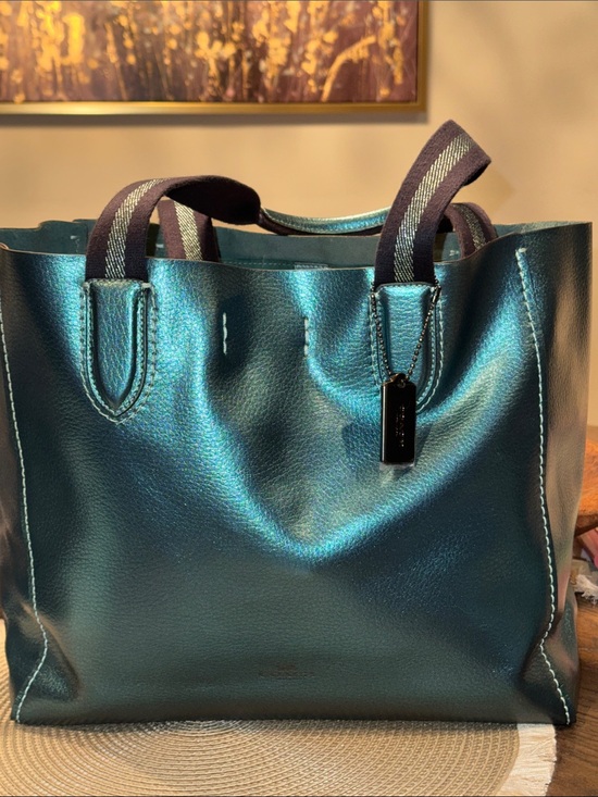 Coach Handbags - Coach Metallic Teal Women's Tote Bag and GunmetalTag, Suede Interior - NWOT